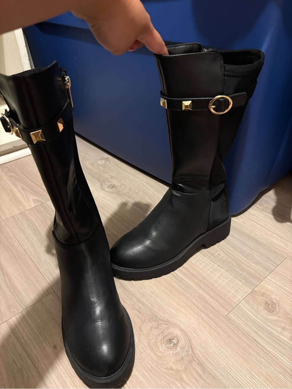 Black Women's Mid-Calf Buckle Boots - Sleek Urban Style